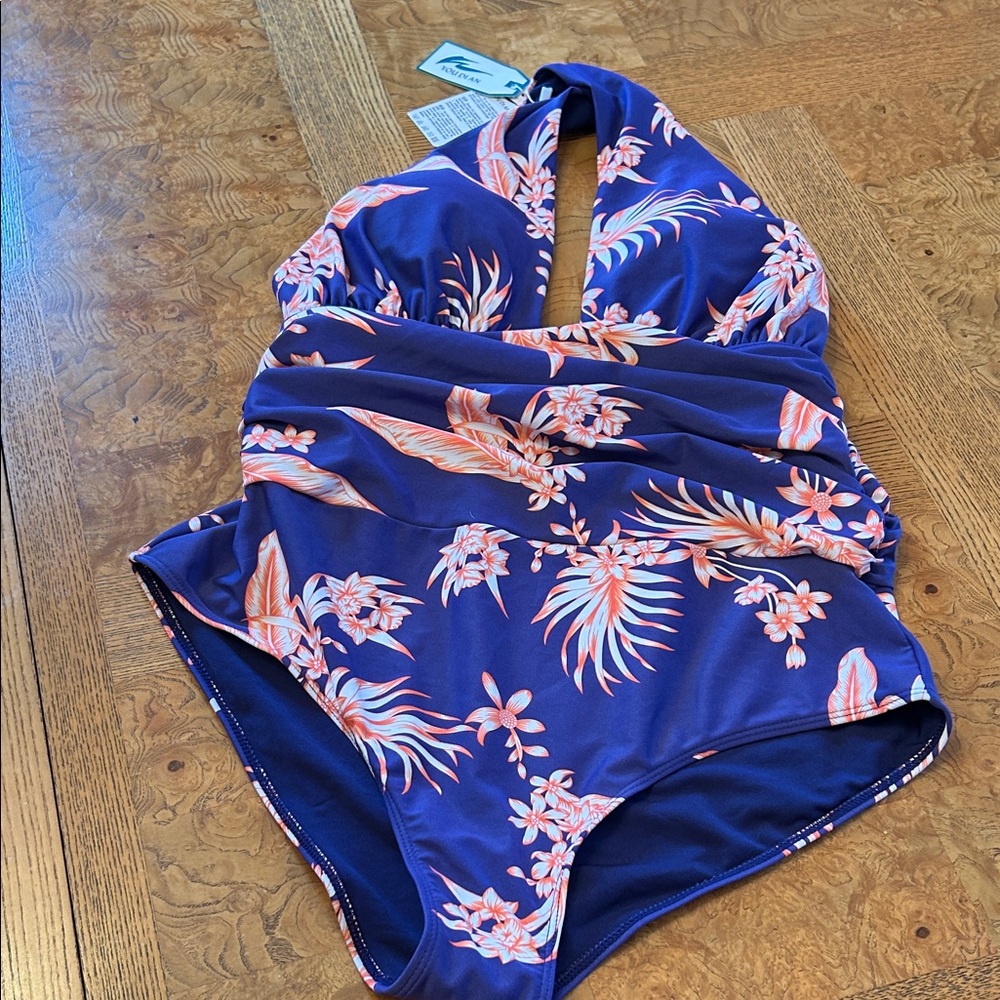 NWT purple and Orange Tropical One Piece Swimsuit
